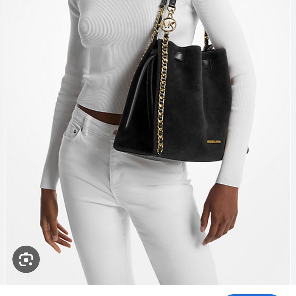 Michael Kors Black large Mina suede shoulder bag NWT